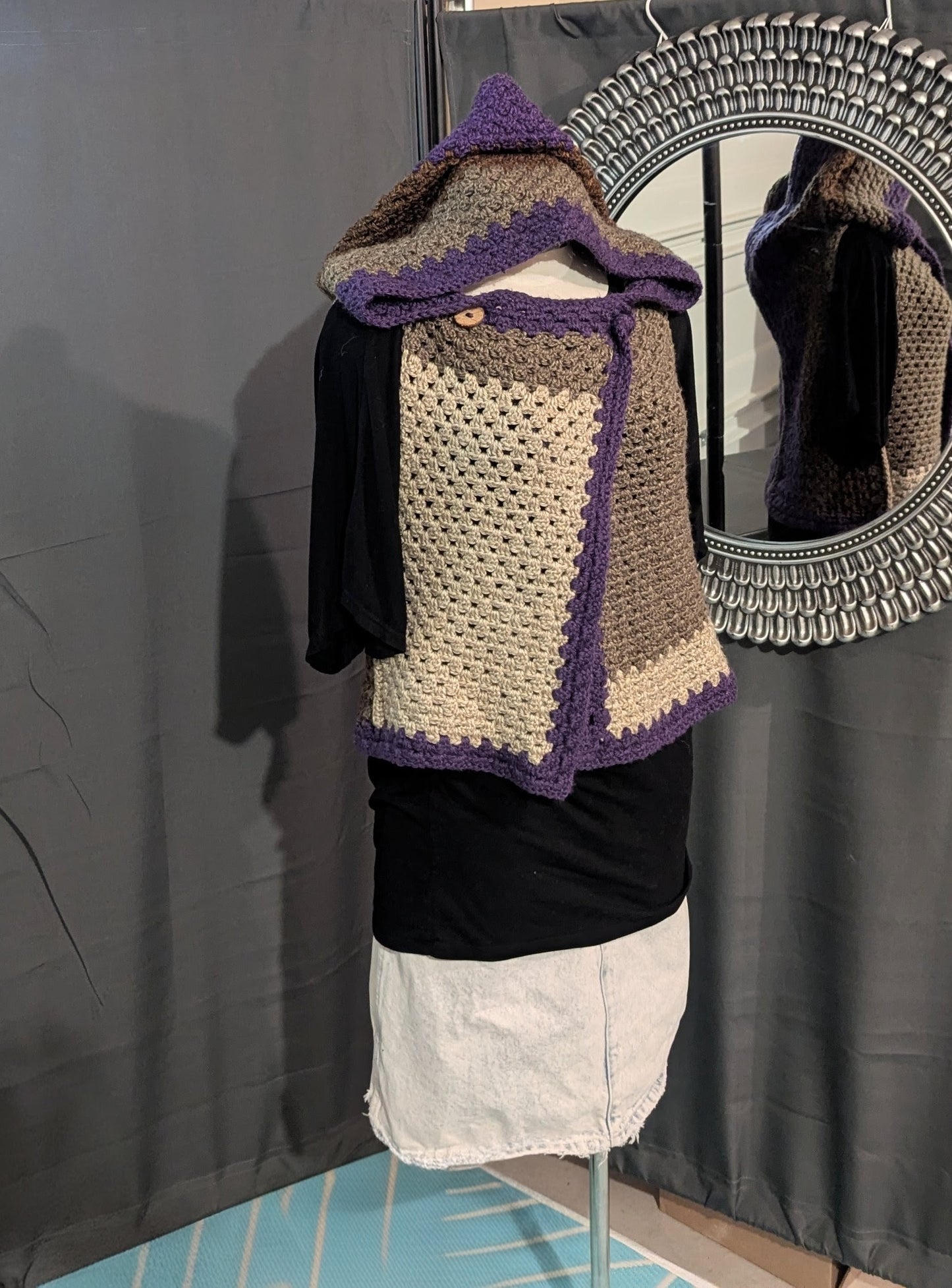 Hooded Vest Button Neck