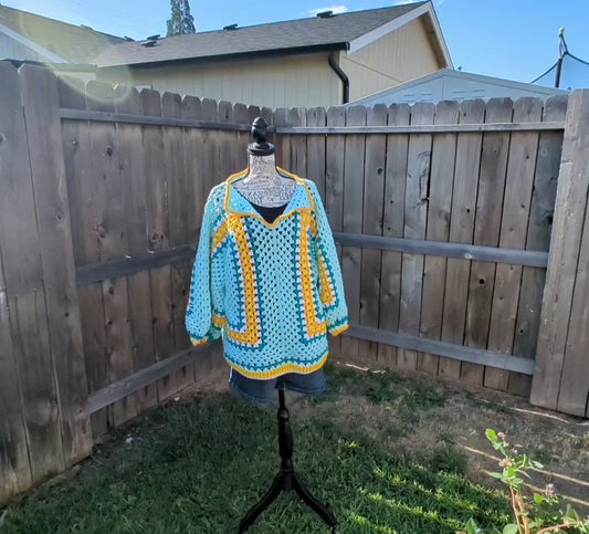 Crochet V-Neck Sweater Large XL