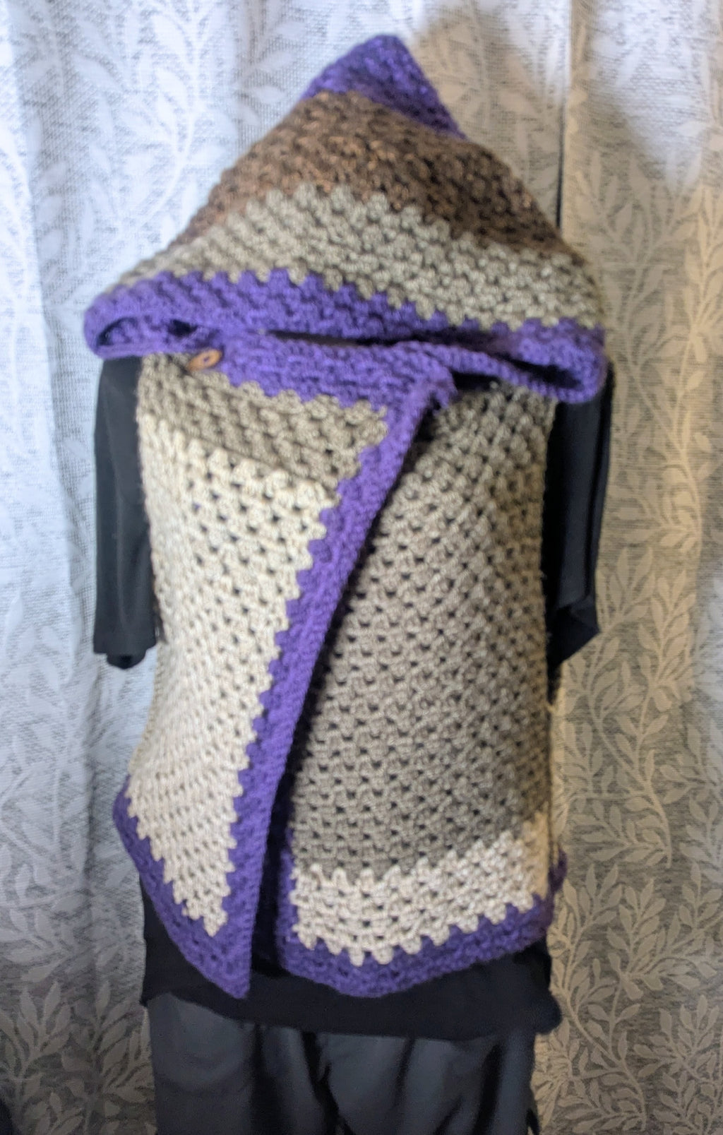 Hooded Vest Button Neck