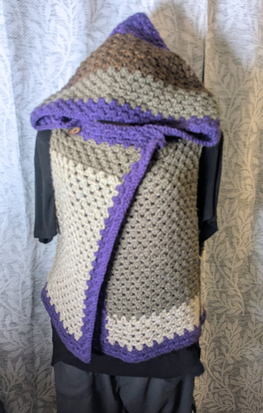 Hooded Vest Button Neck