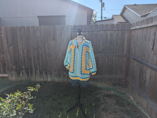 Crochet V-Neck Sweater Large XL