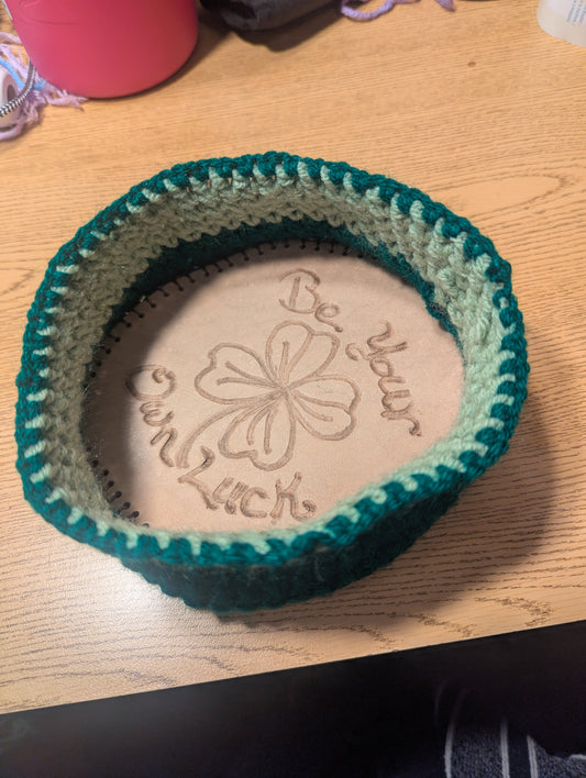 Crochet Key Catch Bowl/ To leather base