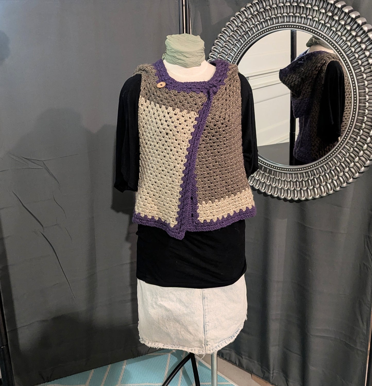 Hooded Vest Button Neck