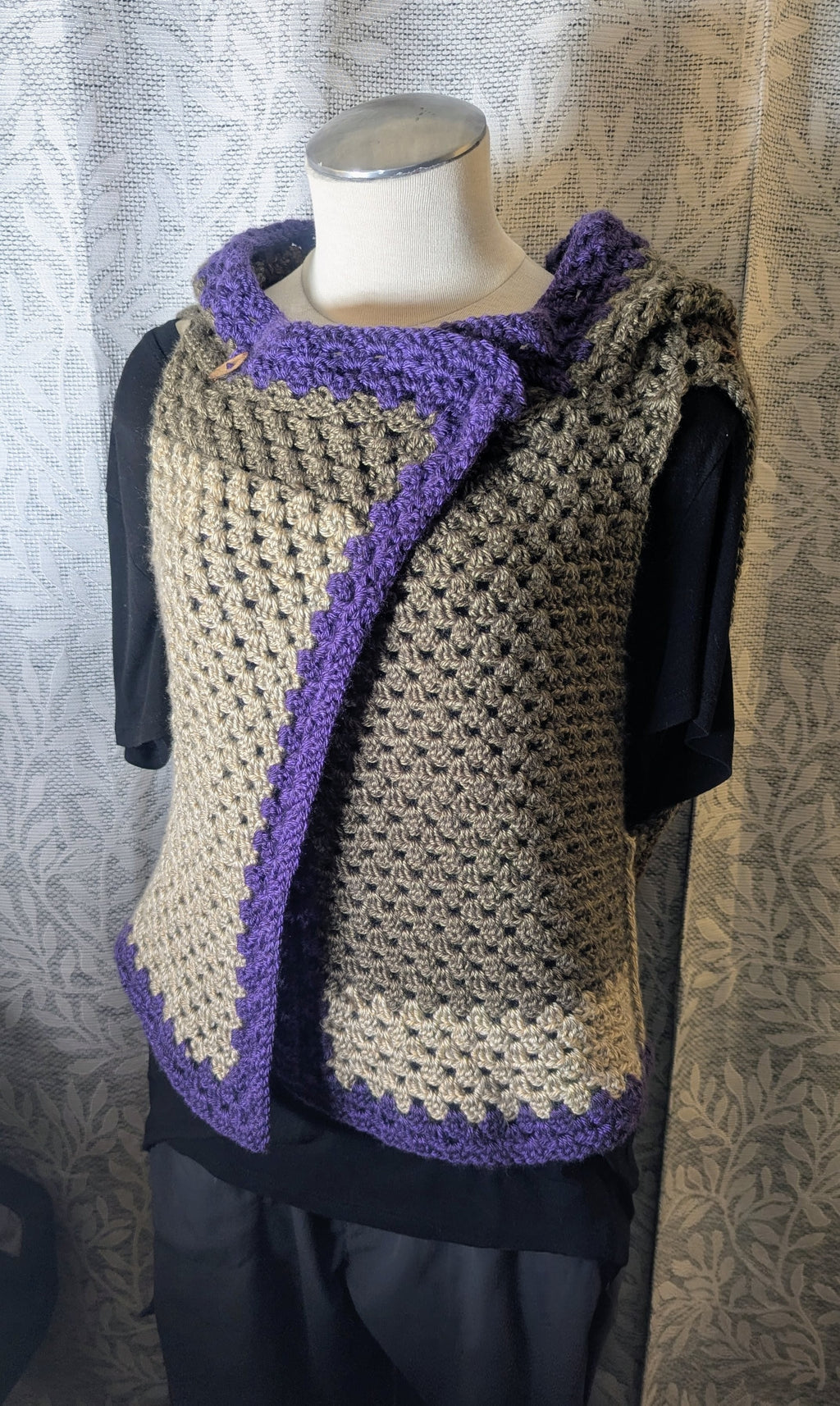 Hooded Vest Button Neck