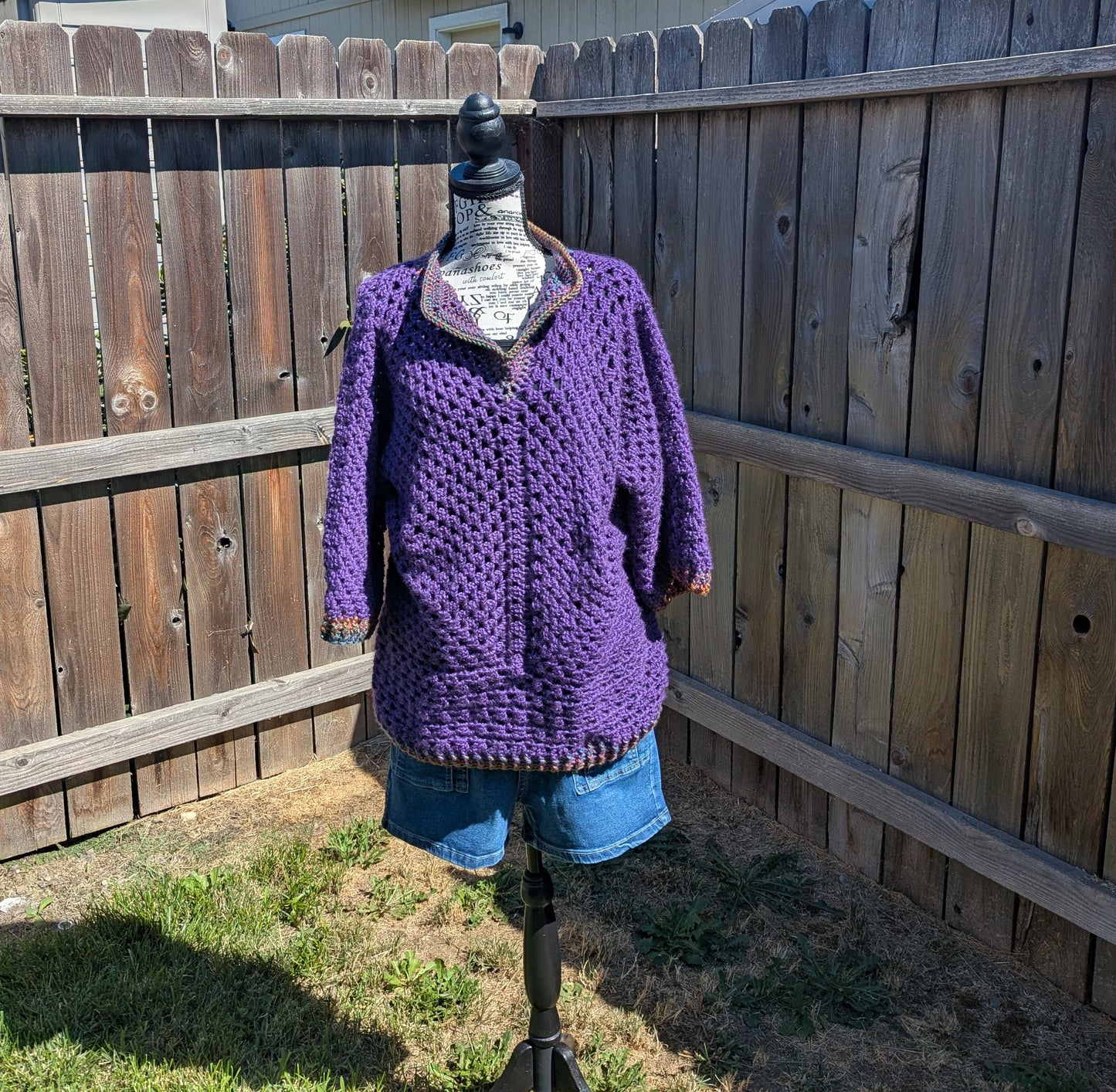 Crochet V-Neck Sweater Large/XL